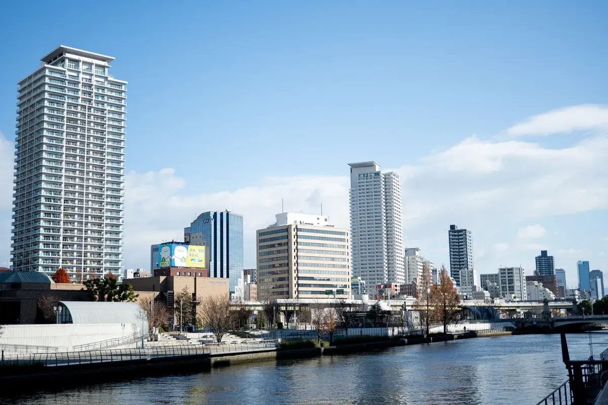 Osaka's waterfront skyline on a sunny day