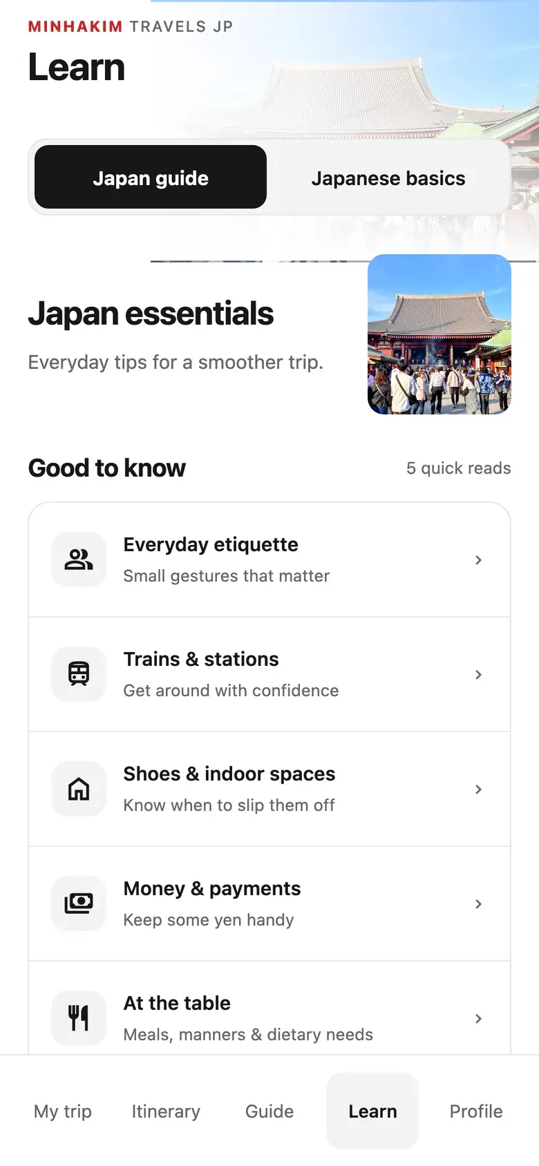Japan guide with tips on etiquette, trains, money and dining