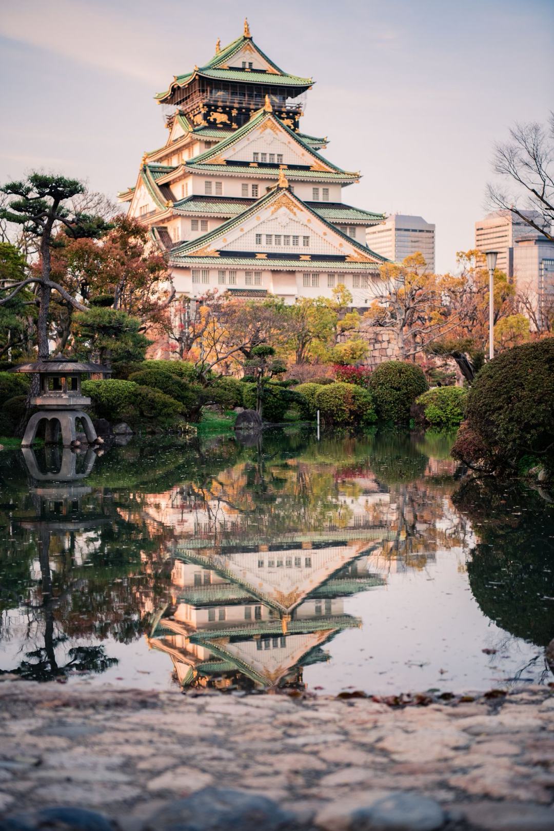 Osaka Castle and its green surroundings.